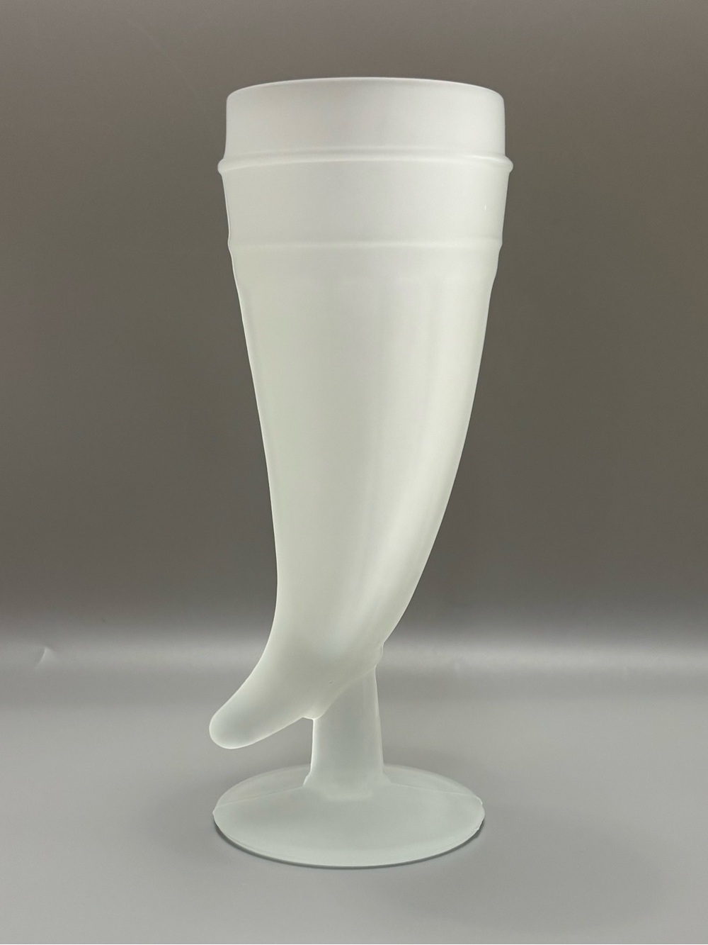 Frosted Satin Glass Viking Horn Mugs Footed Goblet Style Horn Cup 8" T